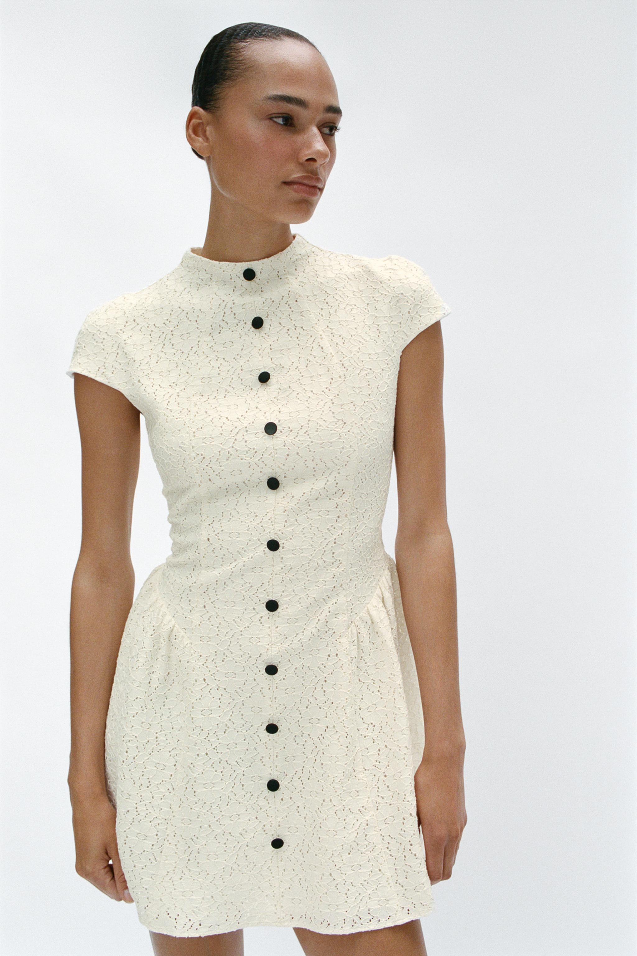 CONTRAST BUTTON LACE MINI DRESS